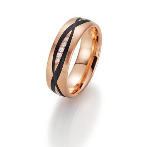 1 Trauring von Fischer in Rosegold mit Carbon und 5 Brillanten.
